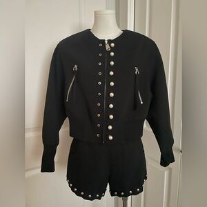 Black Pearl Button Jacket & Shorts Set